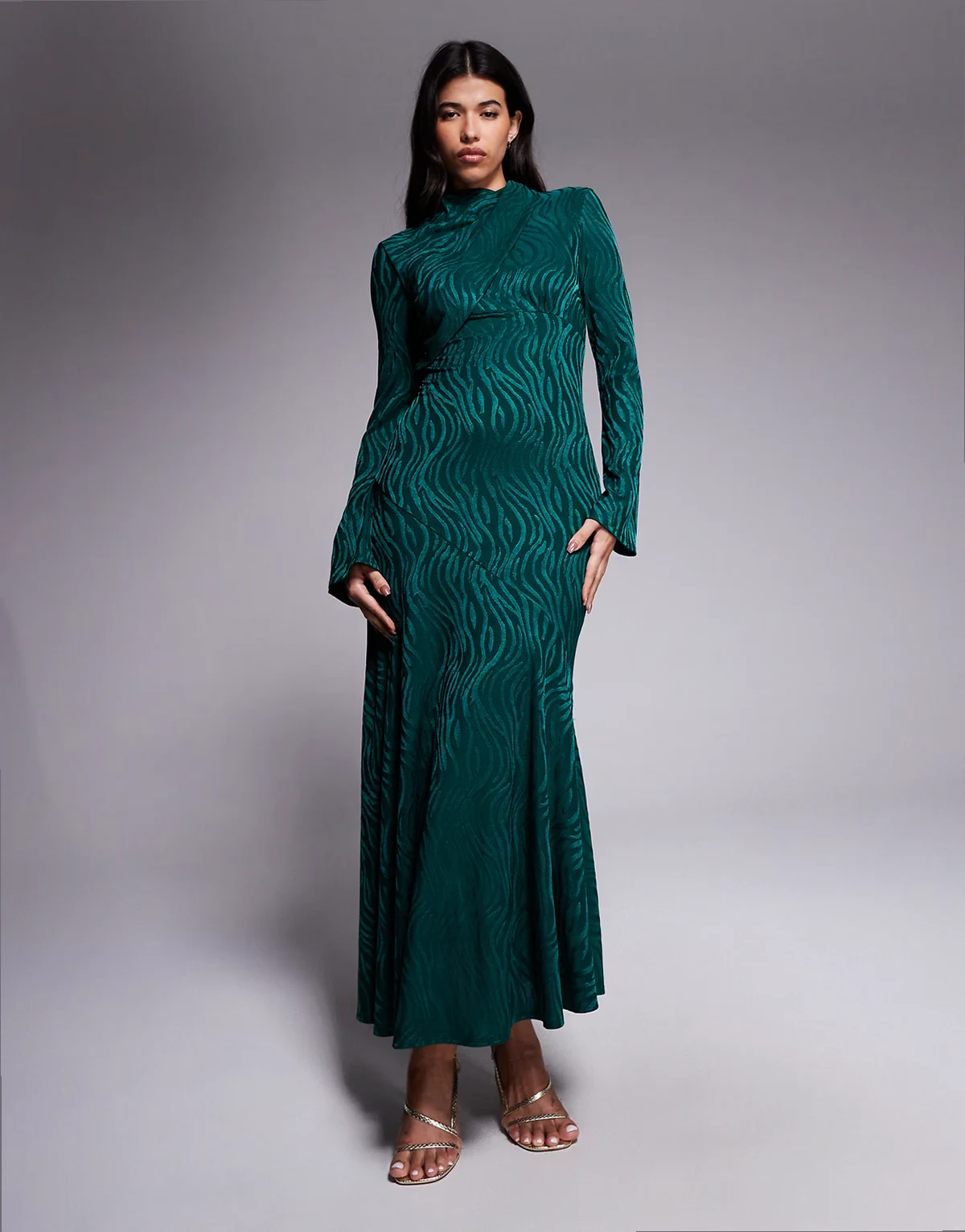high neck maxi dress in forest green