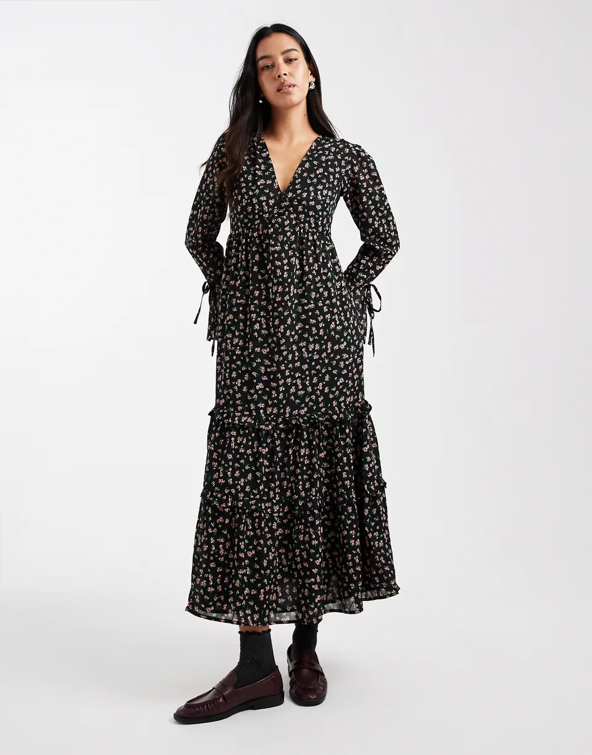 floral floaty midaxi dress in black