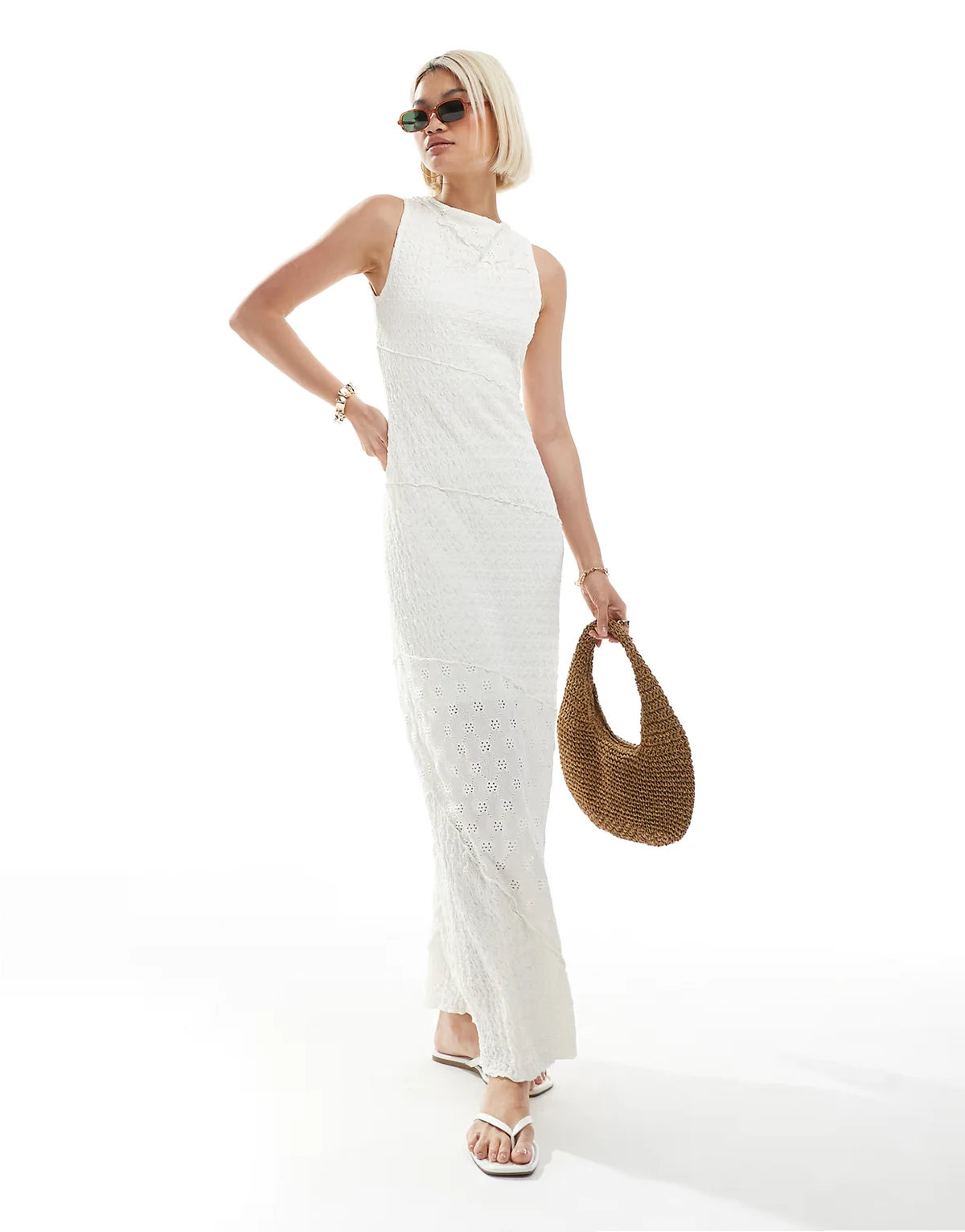 – Maxikleid aus strukturiertem Jersey in Creme