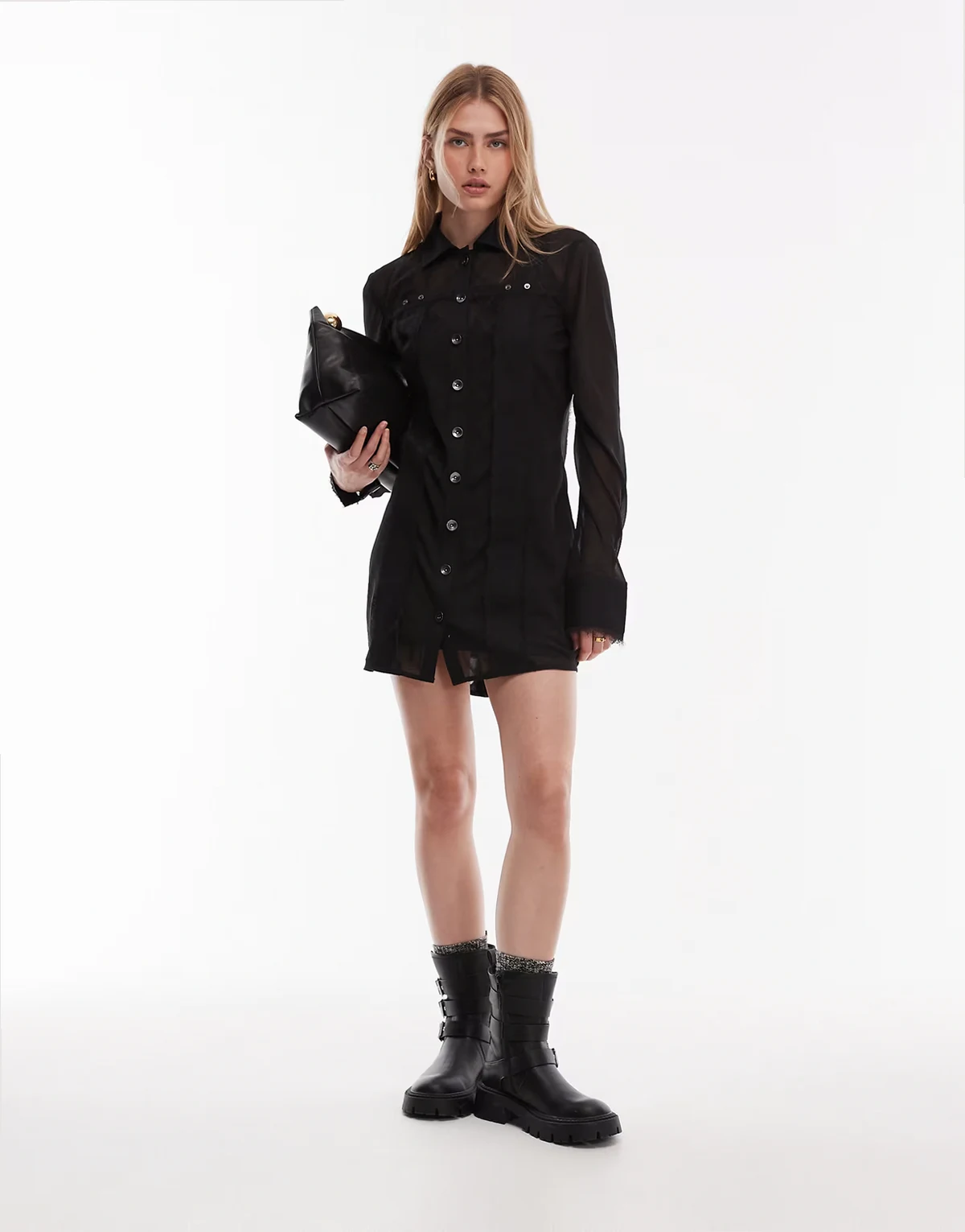 – Transparentes Mini-Hemdkleid in Schwarz mit kontrastierendem Twill-Detail