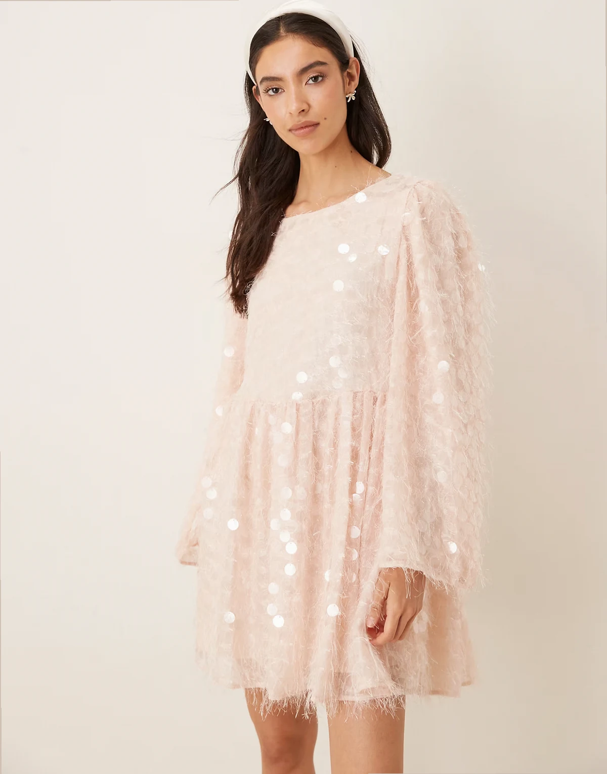 Teese open back sequin mini dress in blush