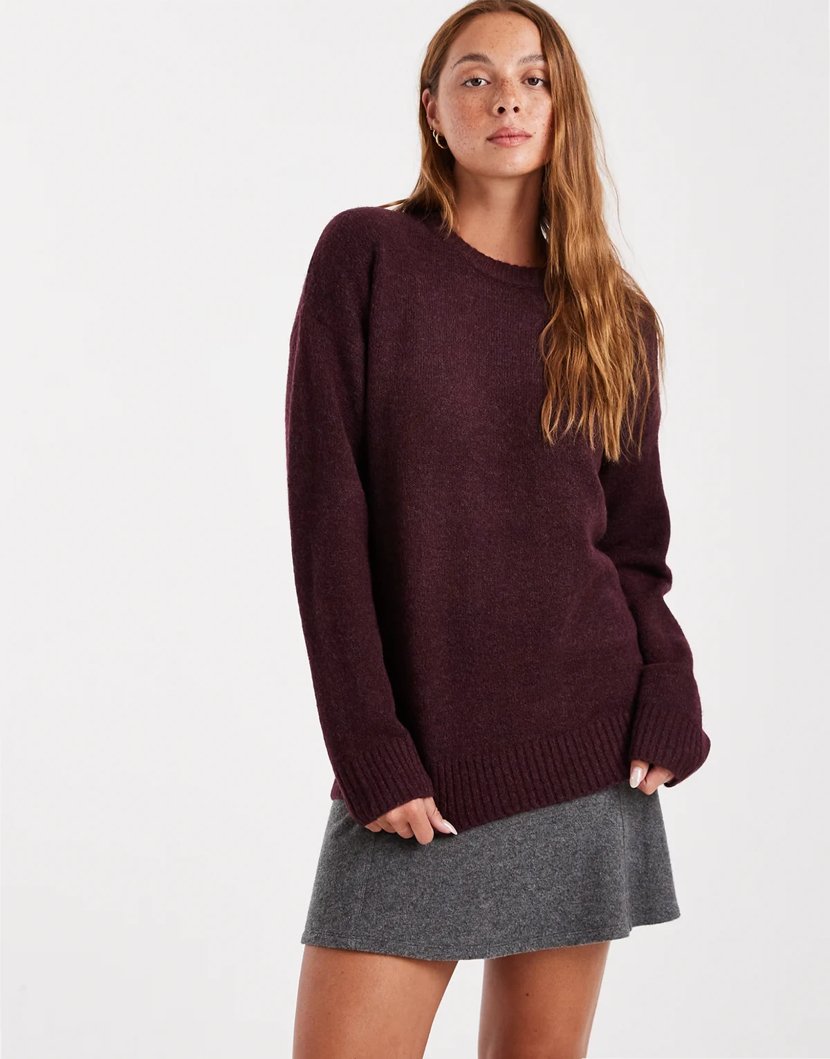 – Luxe – Bordowy sweter z okrągłym dekoltem