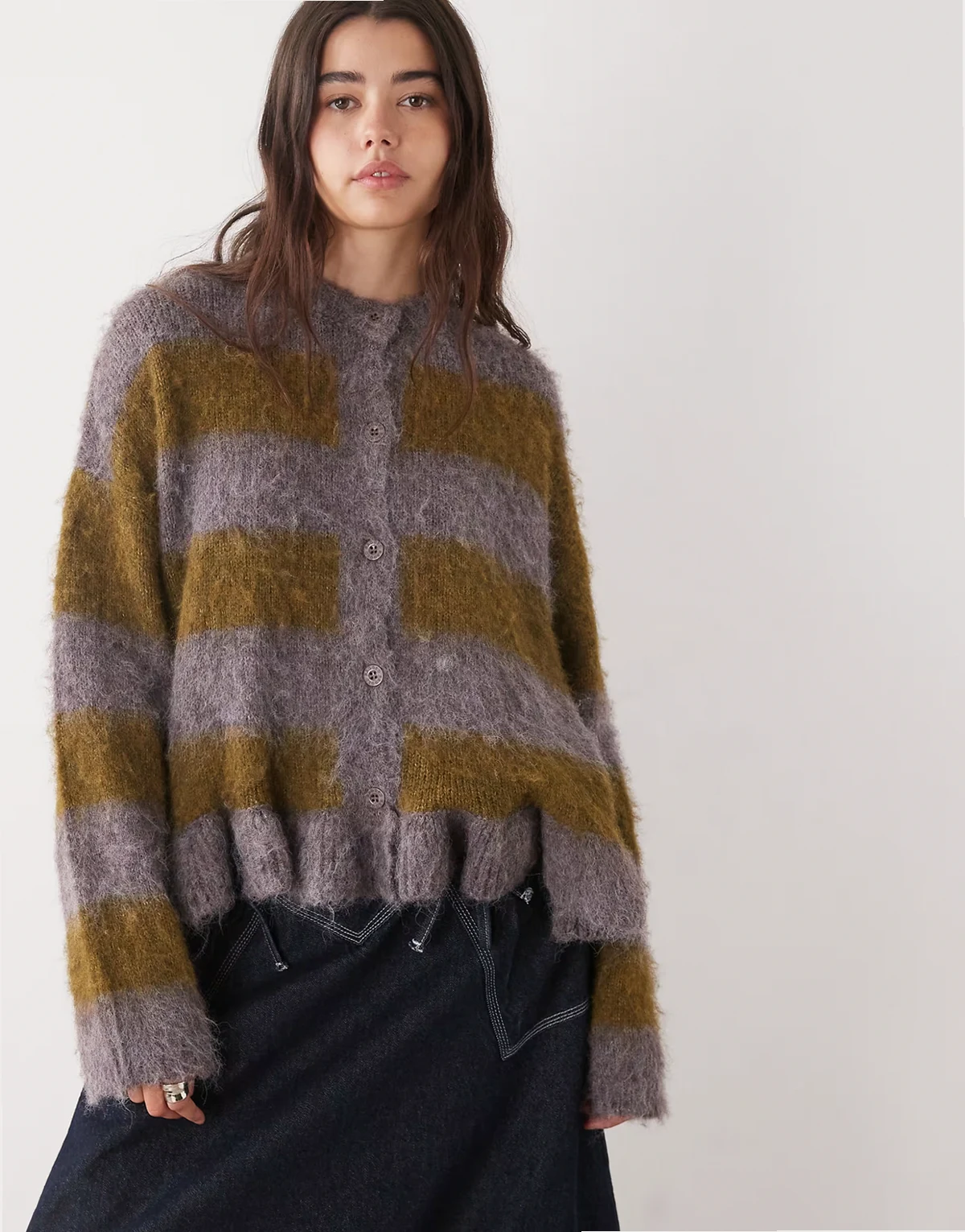 heathered striped knit sweater in purple