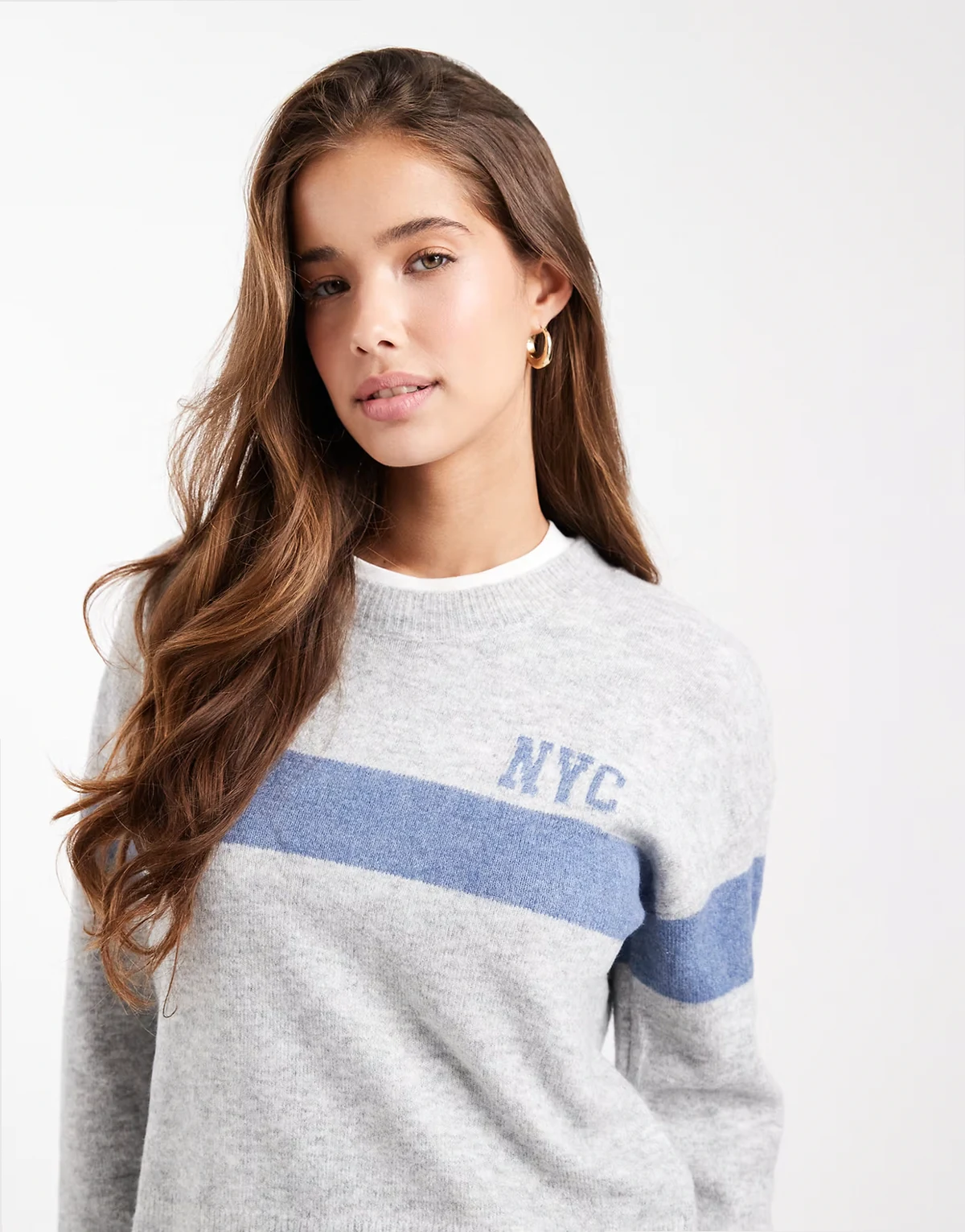 Teen knit varsity NYC sweater in gray