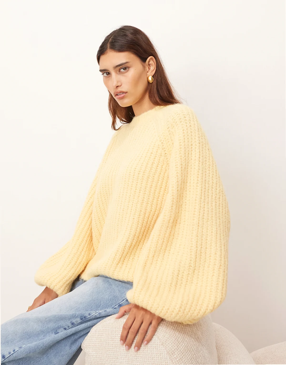 rib knit oversized wool blend sweater in buttermilk