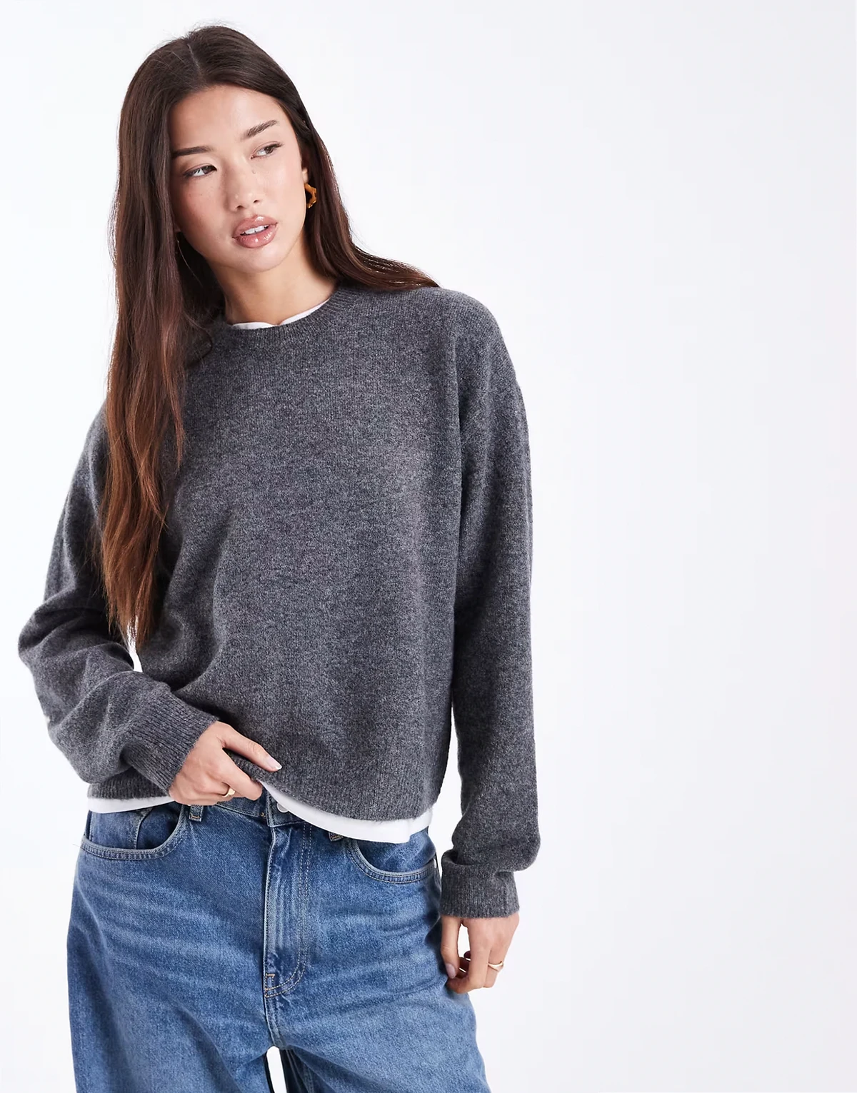 Teen knit sweater with star detail in charcoal