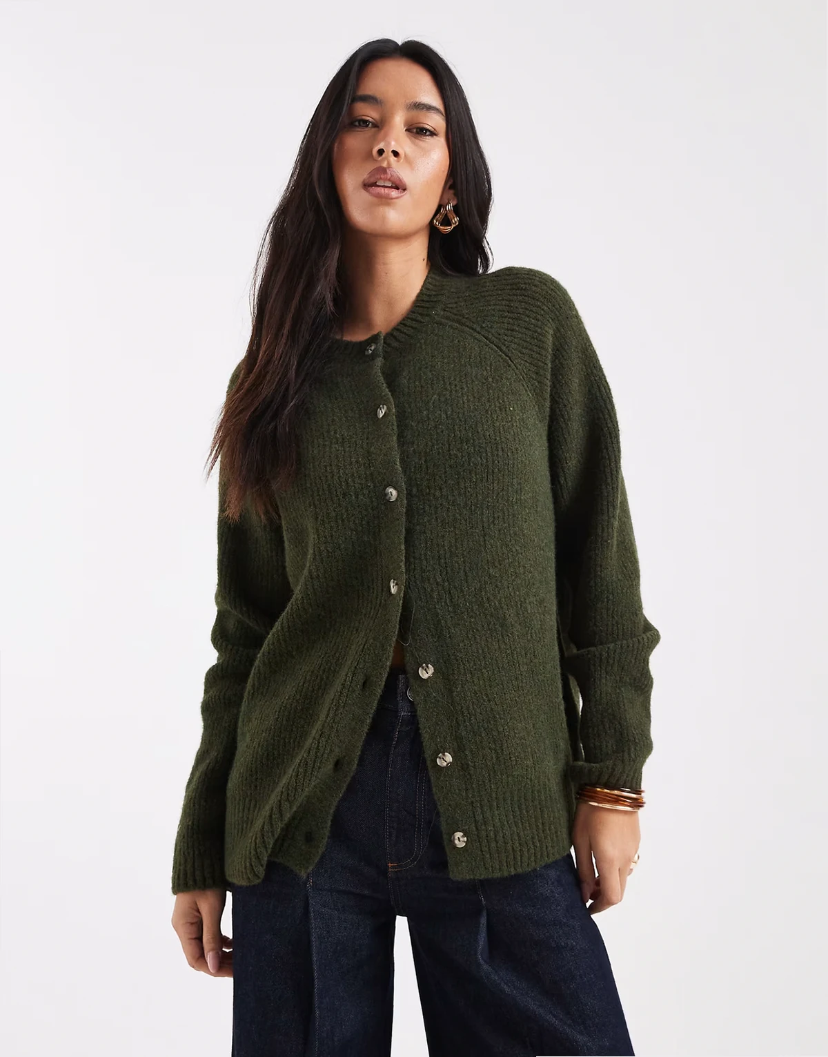 – Kardigan oversize z mieszanki wełny w kolorze khaki