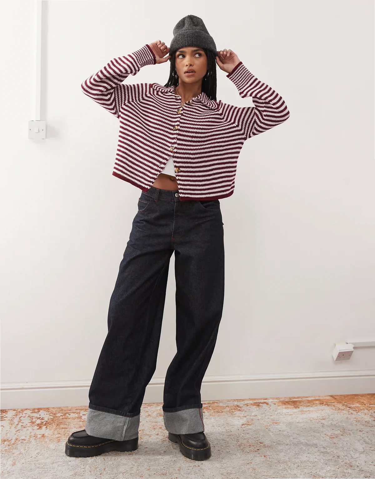 knit stripe raglan cardigan in pink