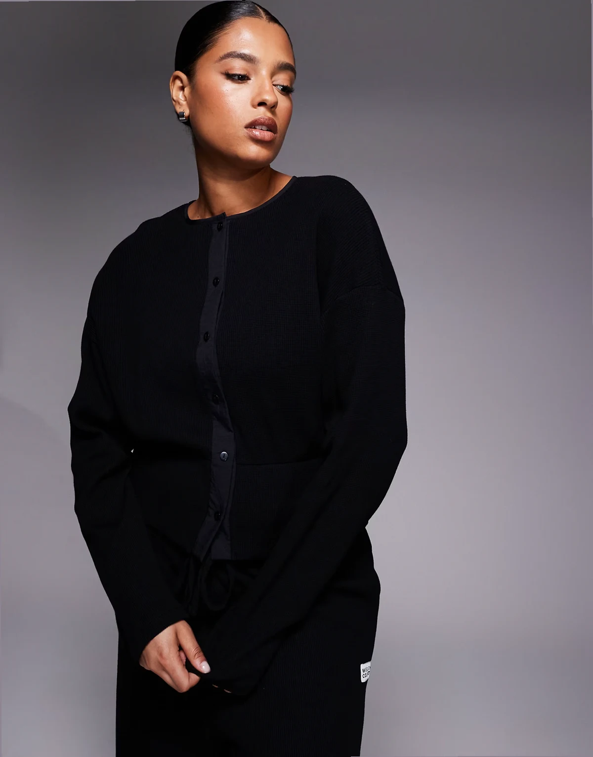 Weekend Collective Curve cinched waist waffle knit cardigan in black - part of a set