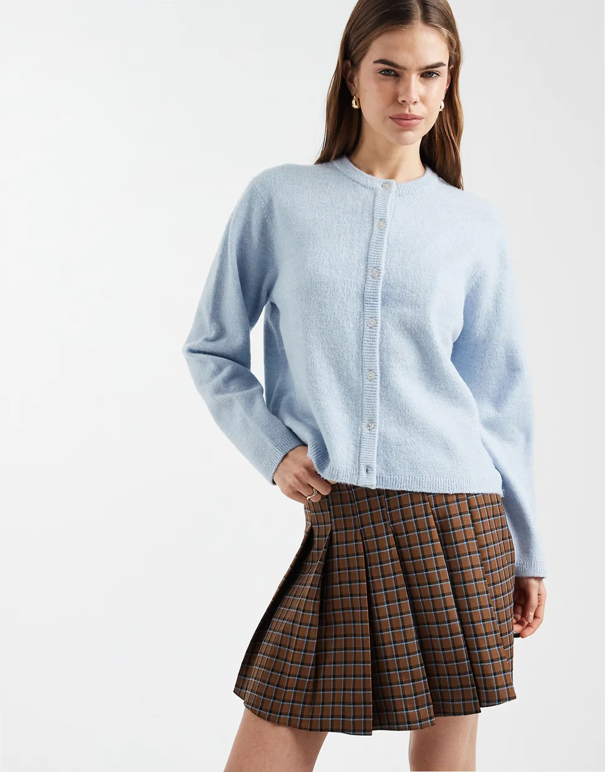 – Kastige Strickjacke in Hellblau