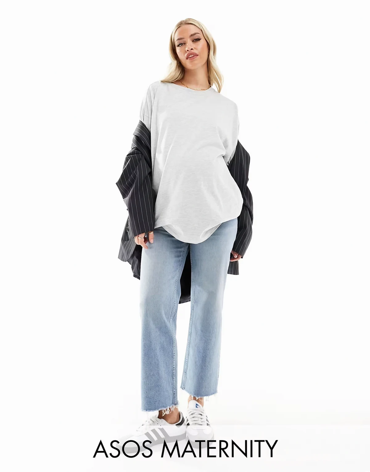 ASOS DESIGN Maternity ankle grazer straight leg jeans in light mid blue