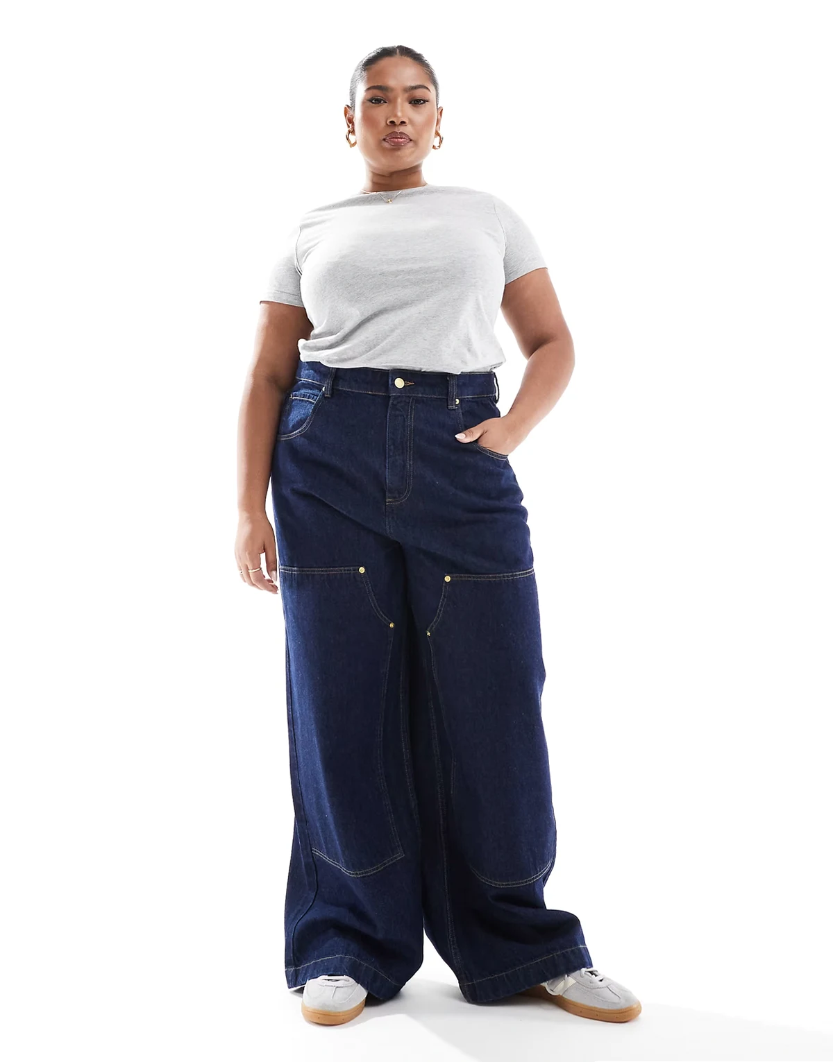 ASOS DESIGN Curve – Atramentowe jeansy worker z szerokimi nogawkami