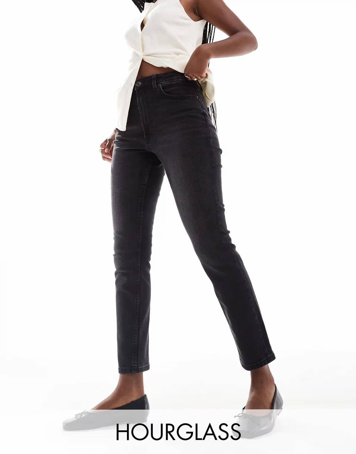Hourglass – Czarne wygodne mom jeans o dopasowanym kroju z efektem sprania