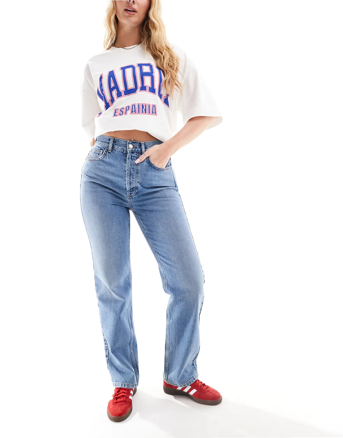 Kort high rise straight jean in mid blue