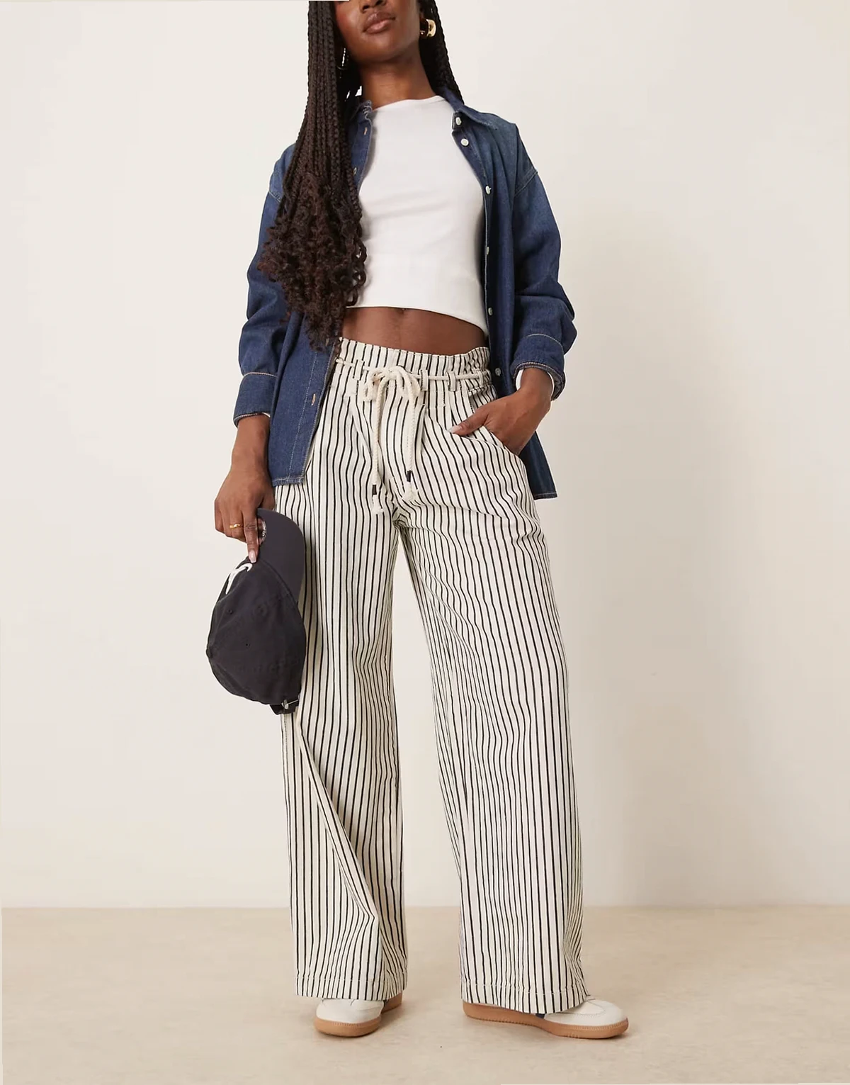dakota striped cinched waist pull-on jeans in multi
