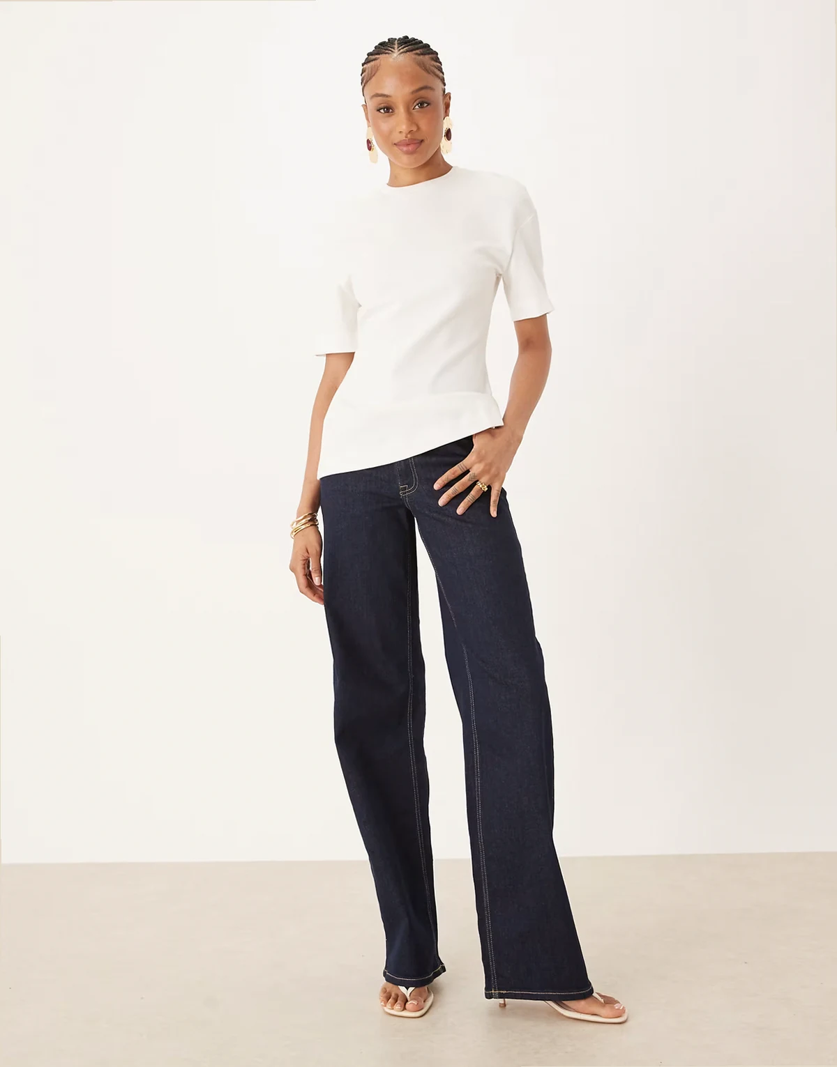 high waist wide leg jeans in rinse blue denim
