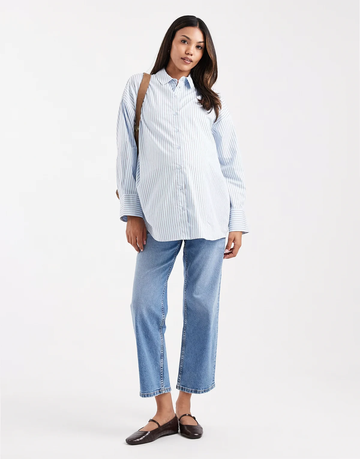 ASOS DESIGN Maternity ankle grazer comfort stretch straight leg jeans in mid blue