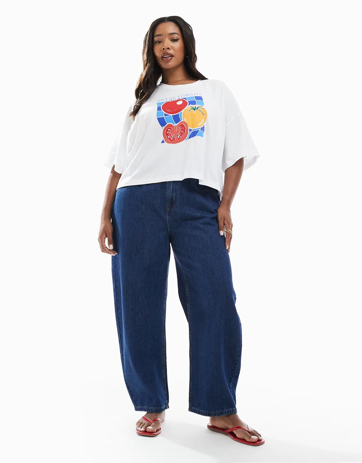 ASOS DESIGN Curve – Ciemnoniebieskie jeansy barrel