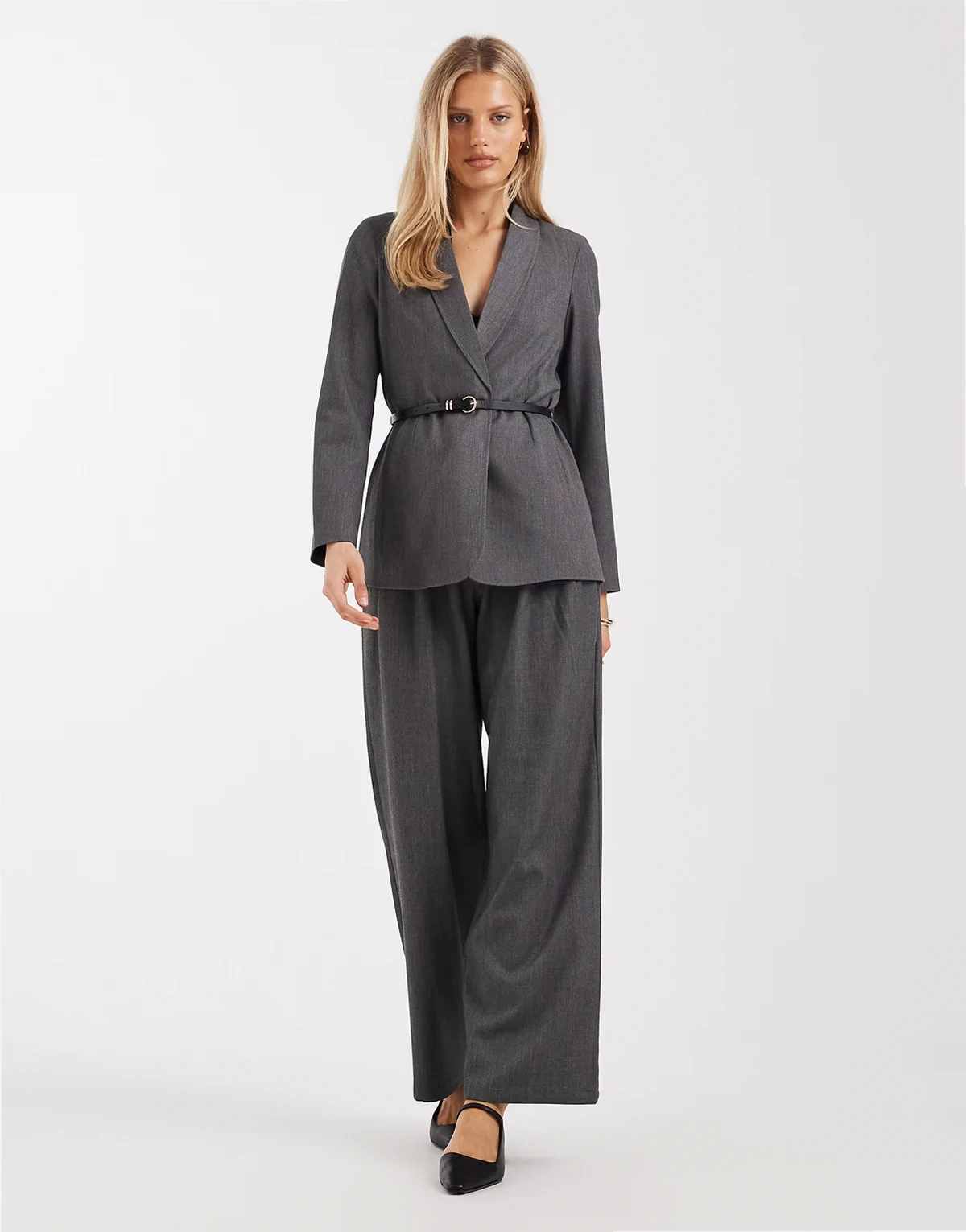 wide leg belted pants in dark heather gray - part of a set