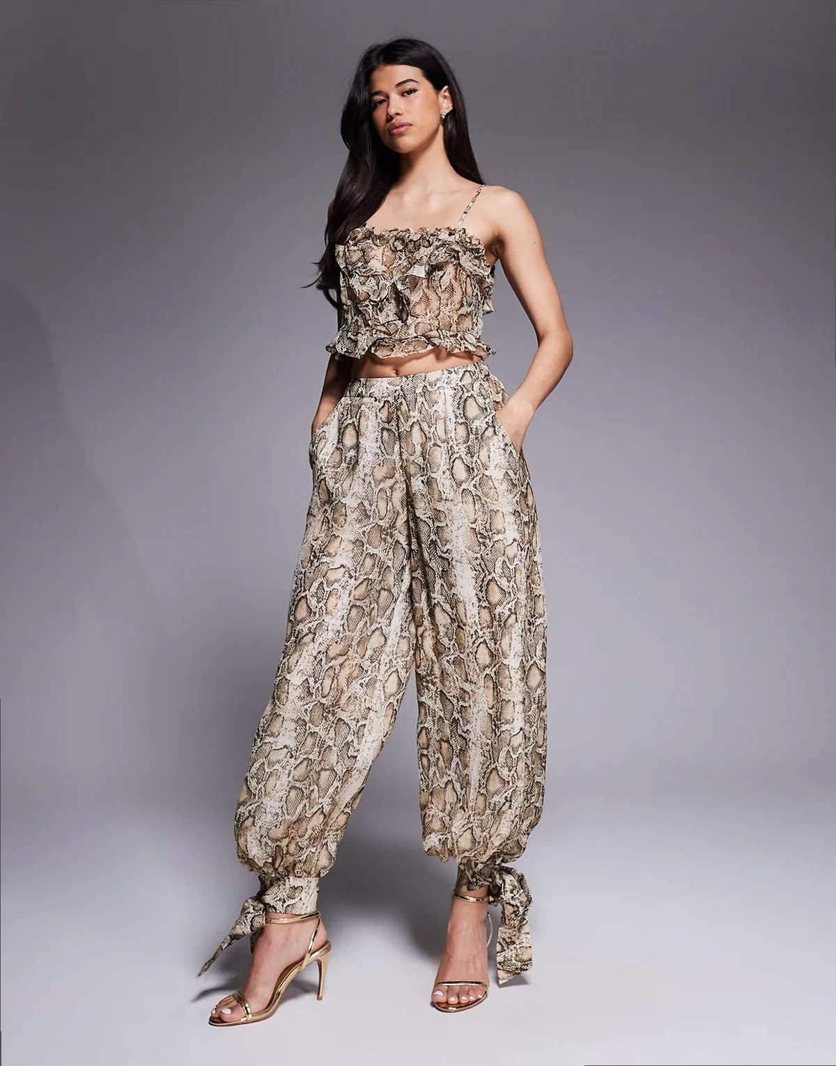 Alira chiffon balloon pants in snake print - part of a set