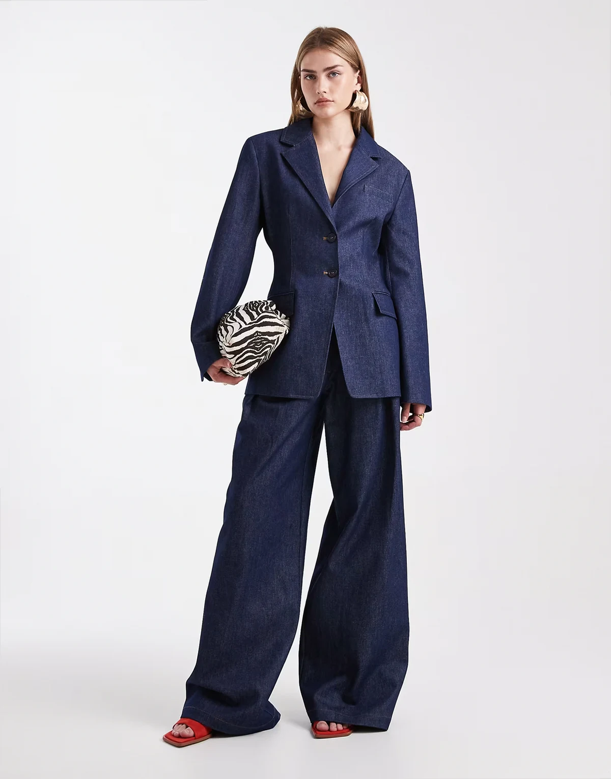 – Elegante Denim-Hose in Indigoblau mit weitem Bein, Kombiteil