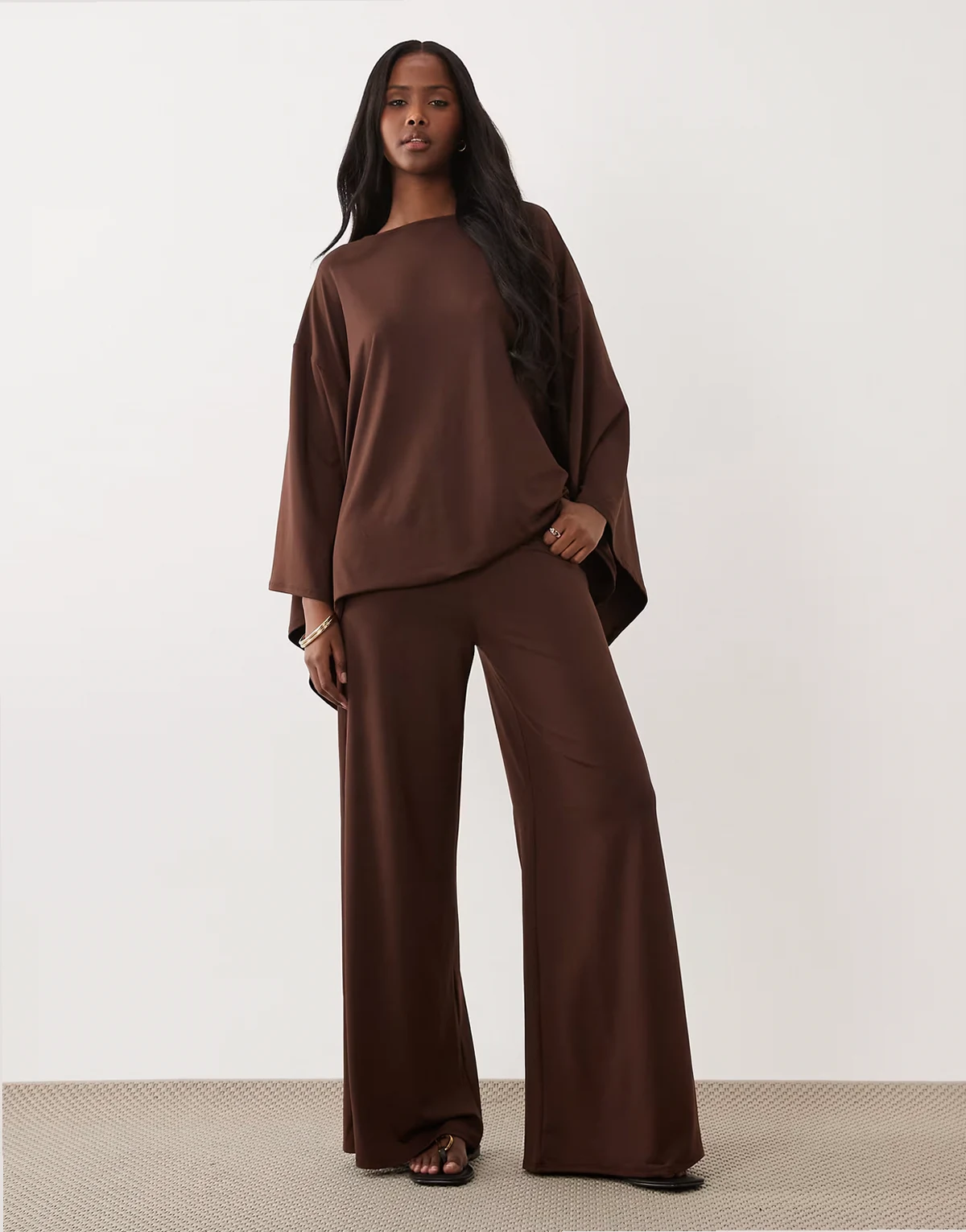 – Hose in Braun mit weitem Bein, Kombiteil