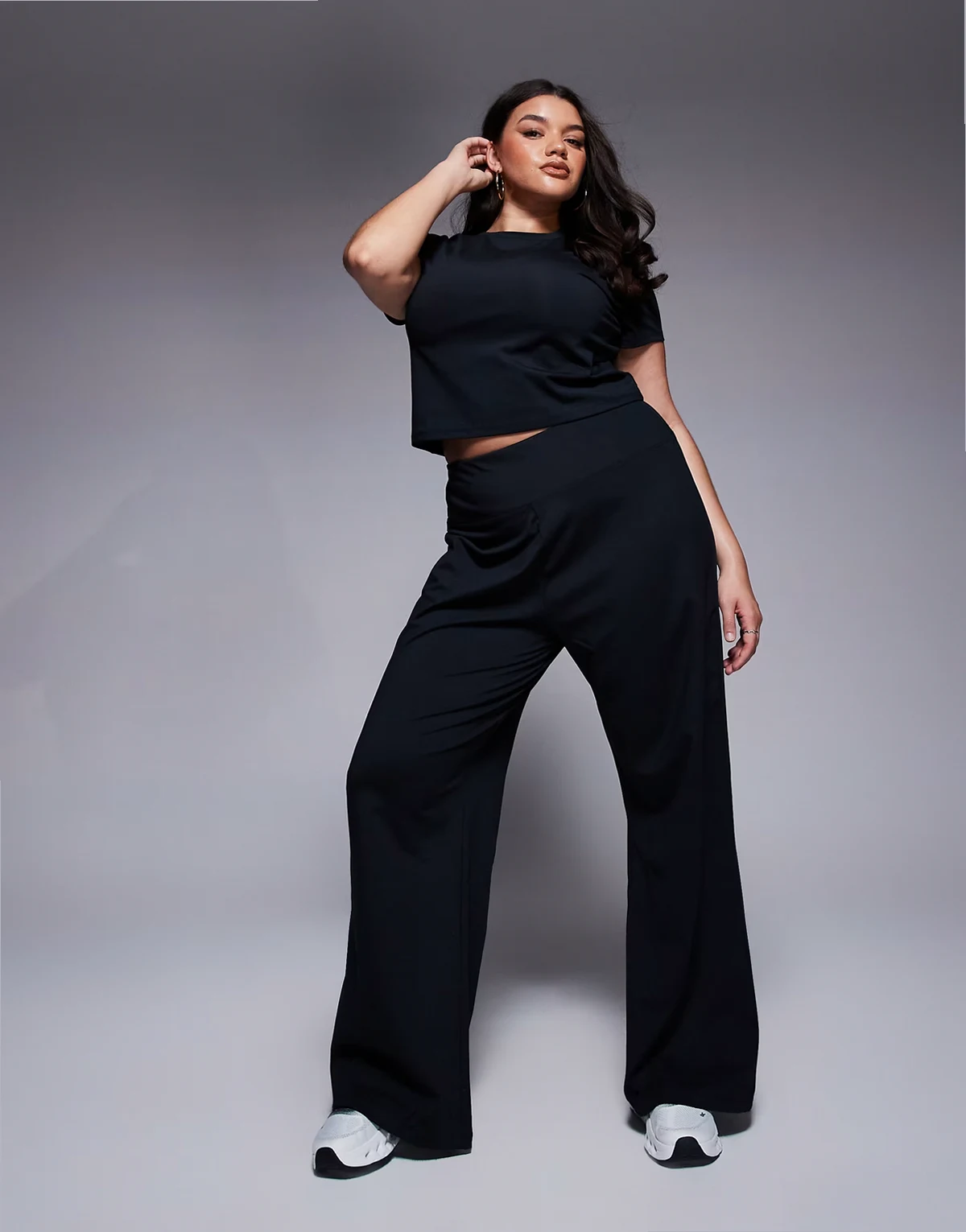 Curve Icon soft touch high rise wide leg dance pants in black