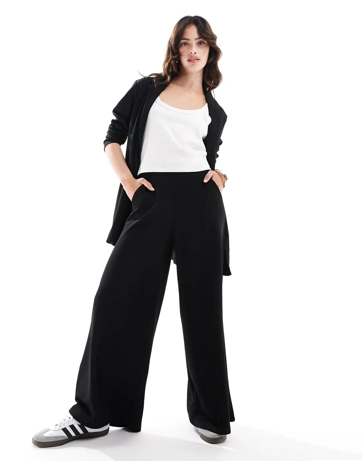 wide leg tailored pants in black - part of a set