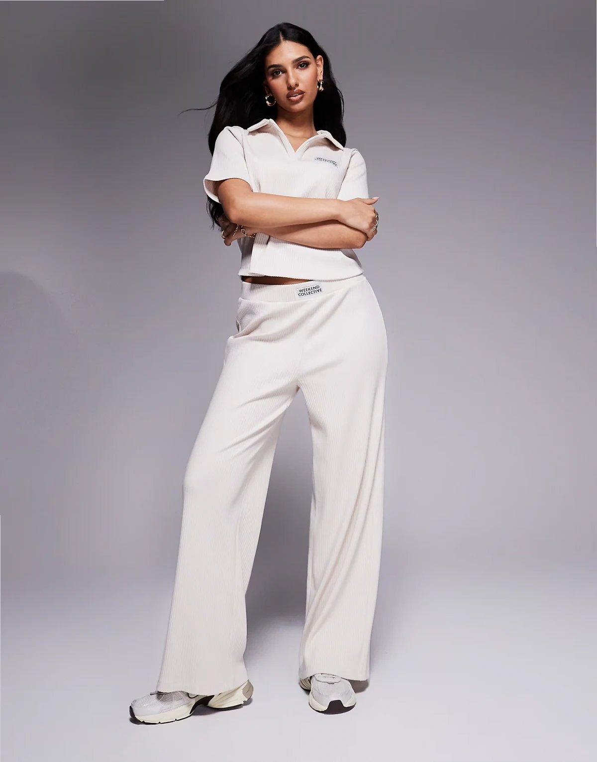 Weekend Collective ribbed wide leg pants in white - part of a set