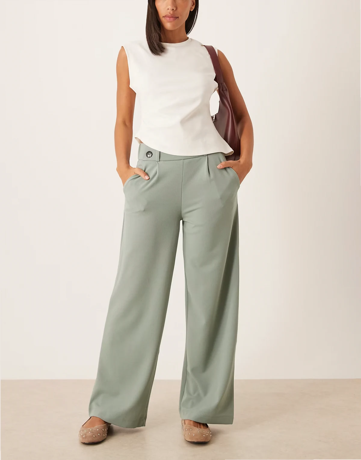 high waisted wide fit tailored pants in teal