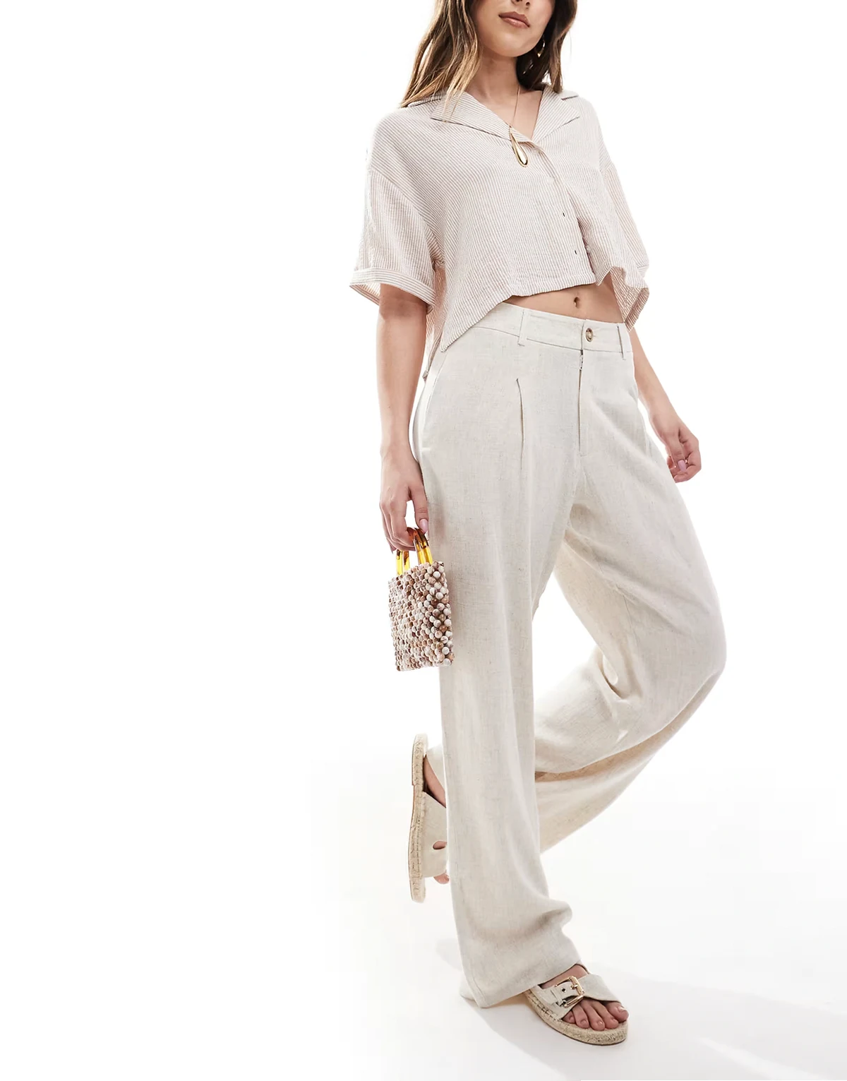 – Elegante, weit geschnittene Hose aus Leinenmix in Steinbeige
