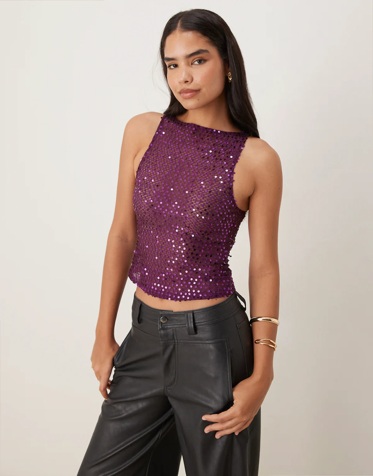 Dudley tank top sequin knit in plum wine