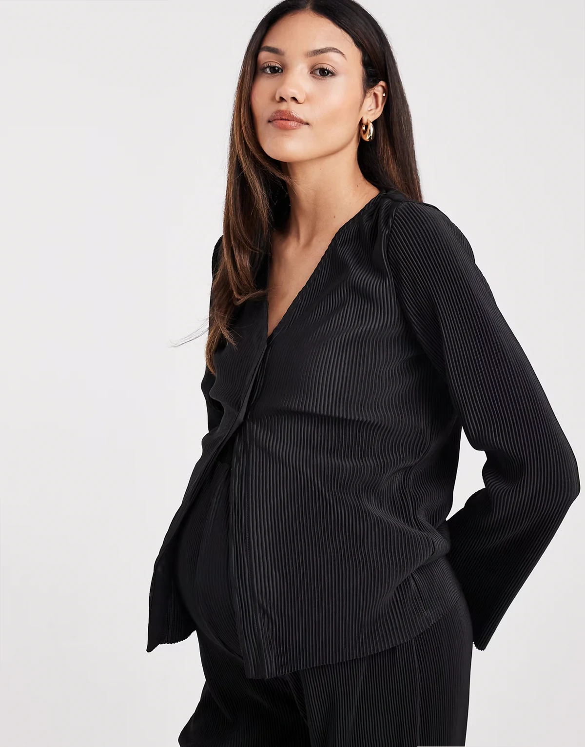 Mamalicious Maternity plisse exposed bump top in black - part of a set