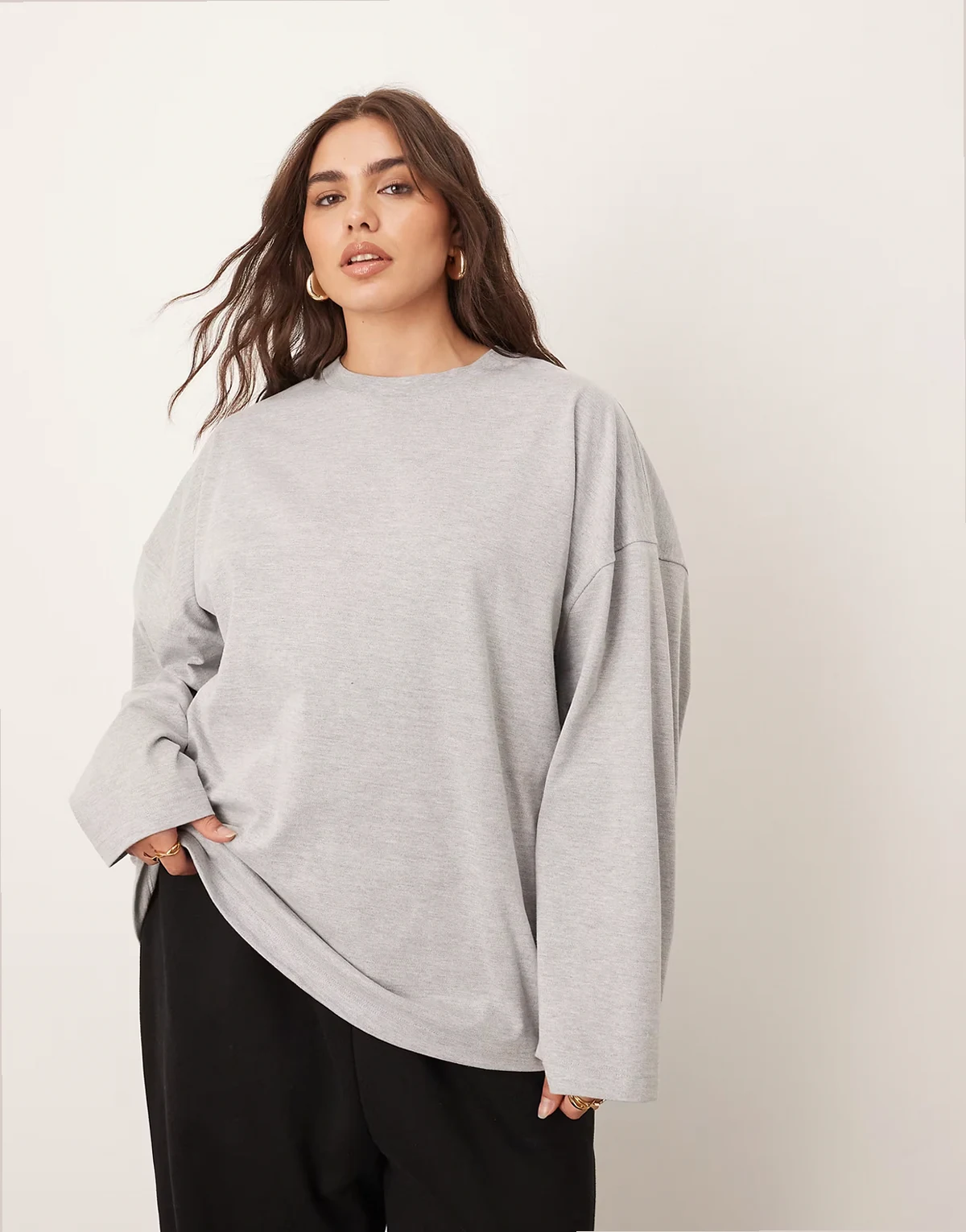 Curve cotton oversized long sleeve t-shirt in heather gray
