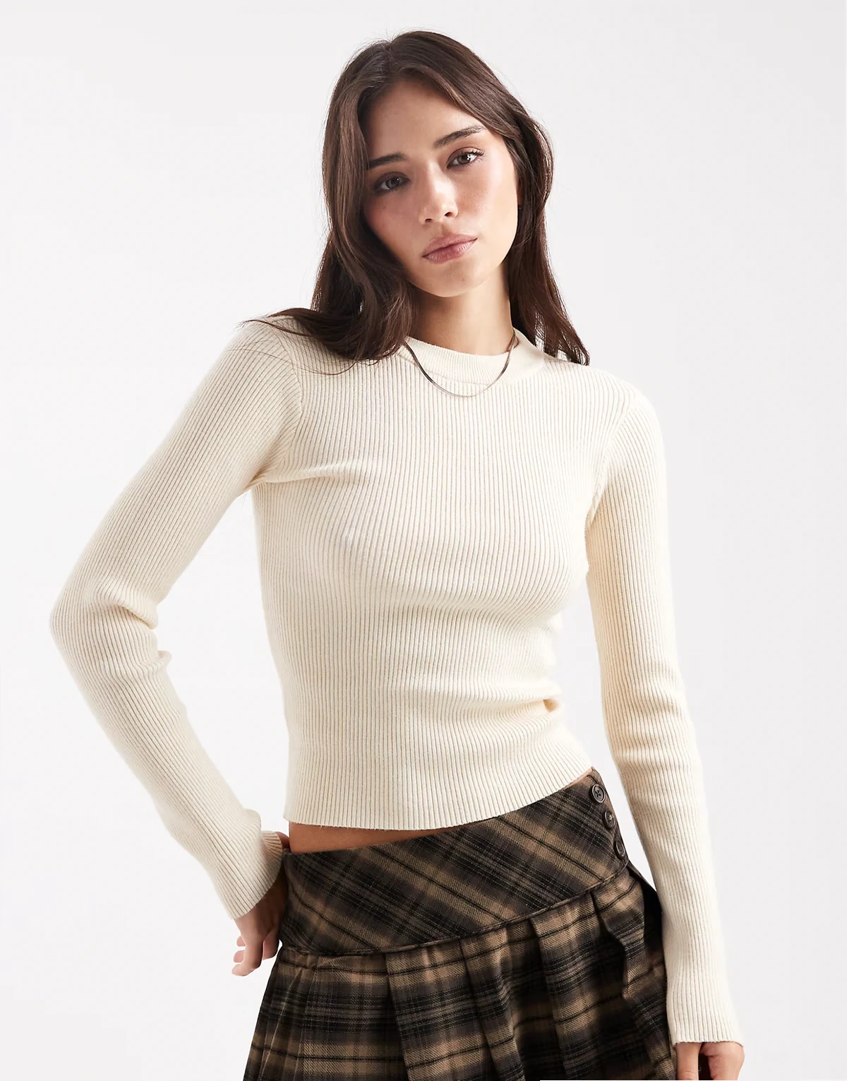 rib knitted top in cream