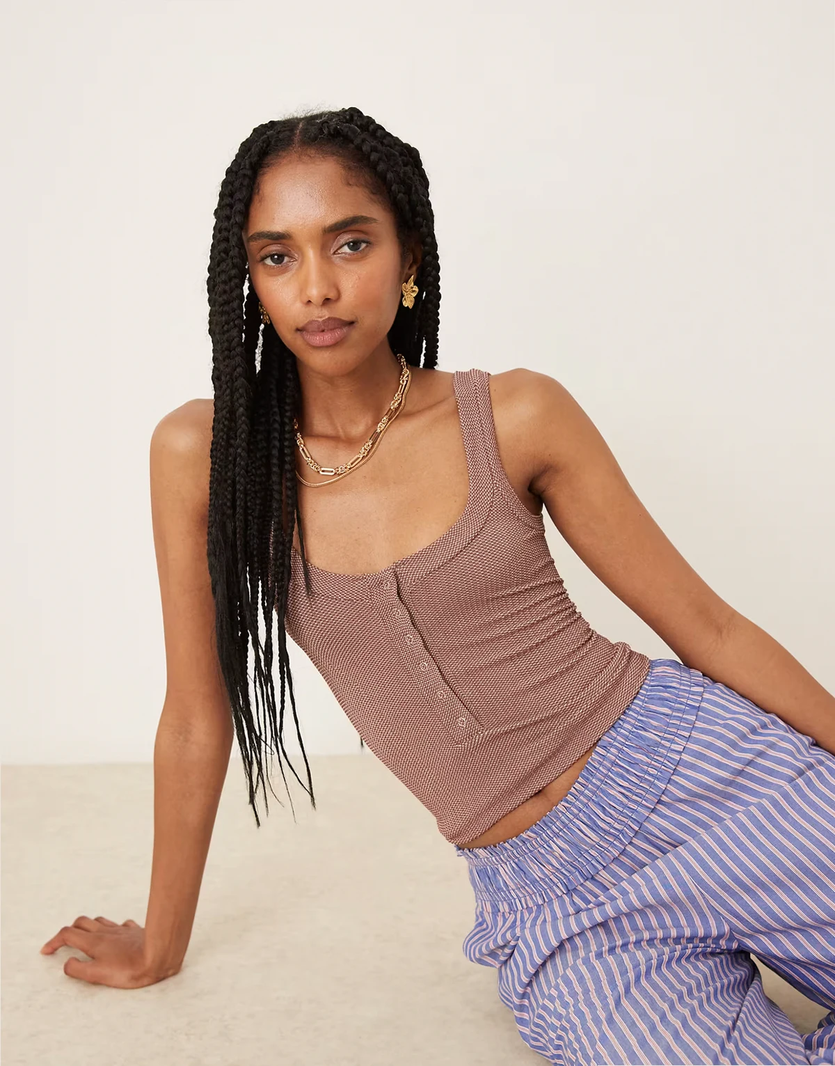 clean slate henley tank top in mink
