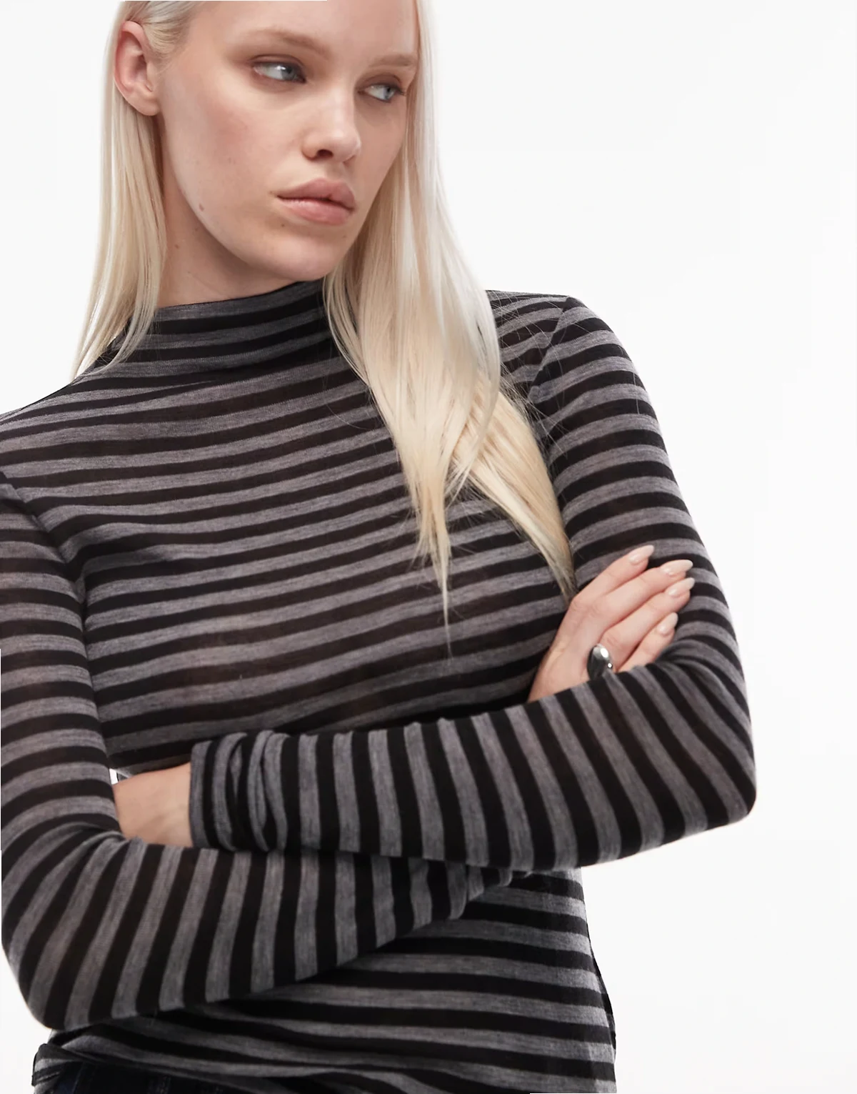 jersey second skin long sleeve top in gray stripes
