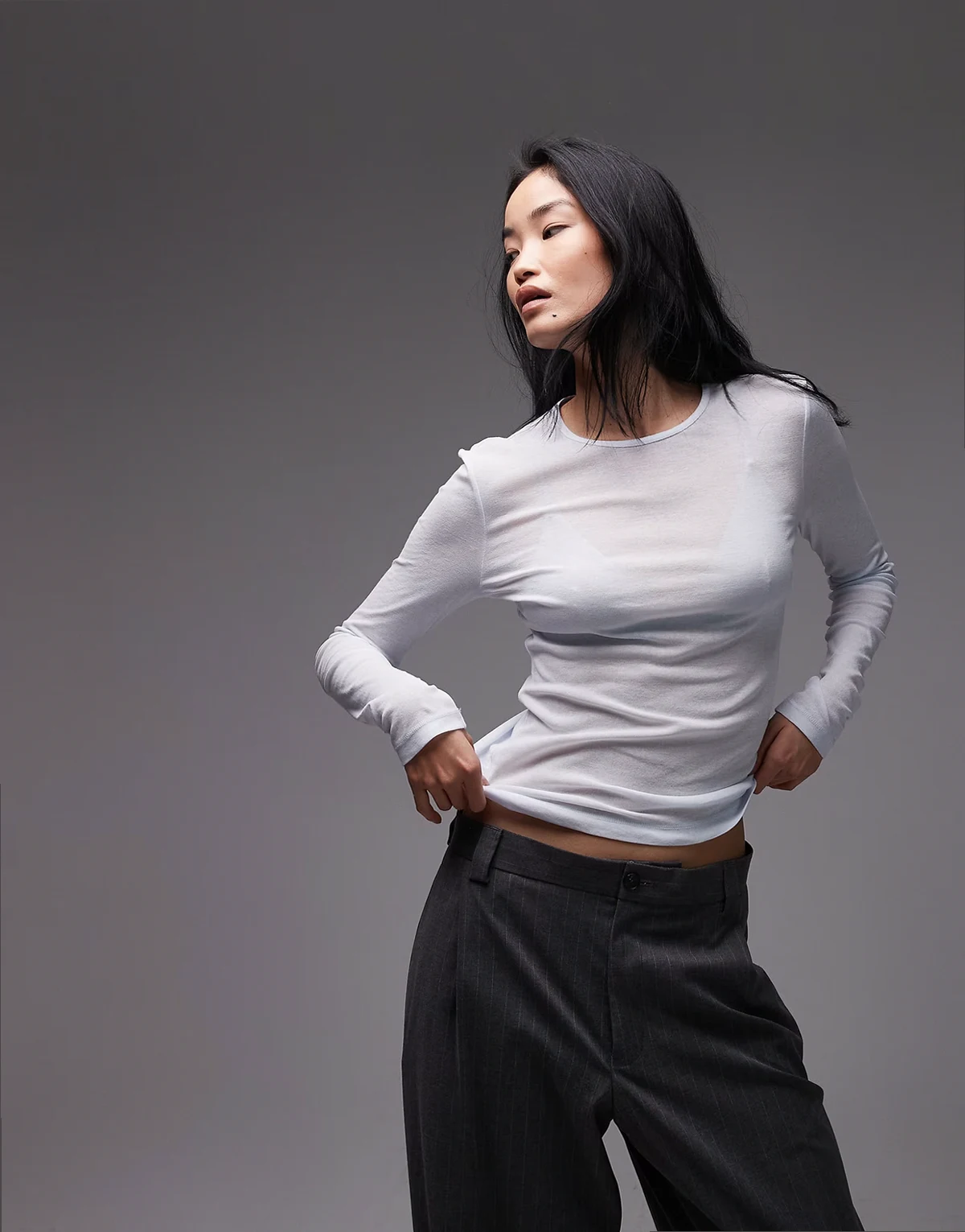 long sleeve sheer top in blue