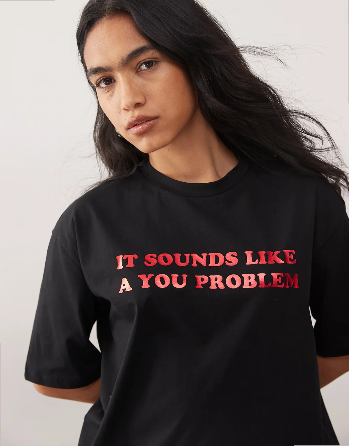 – Kastiges T-Shirt in Schwarz mit „You Problem“-Schriftzug