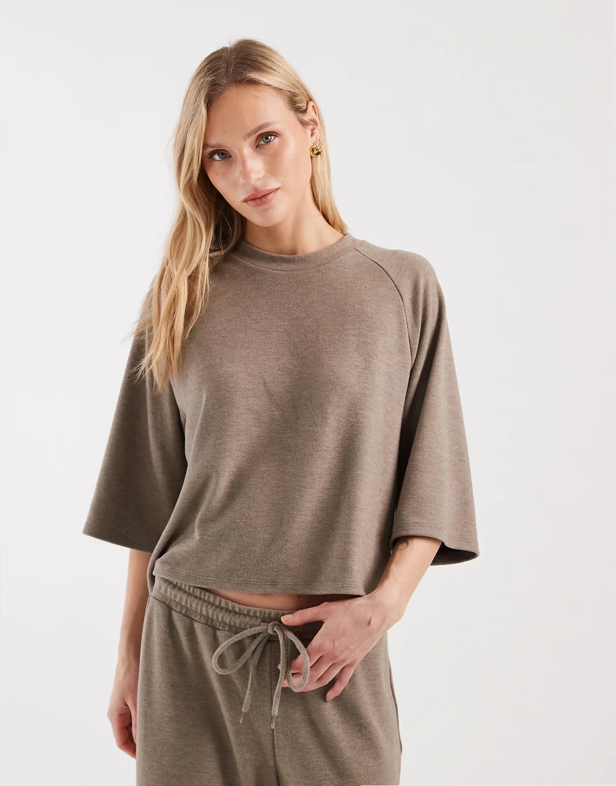 soft texture boxy t-shirt in light brown - part of a set