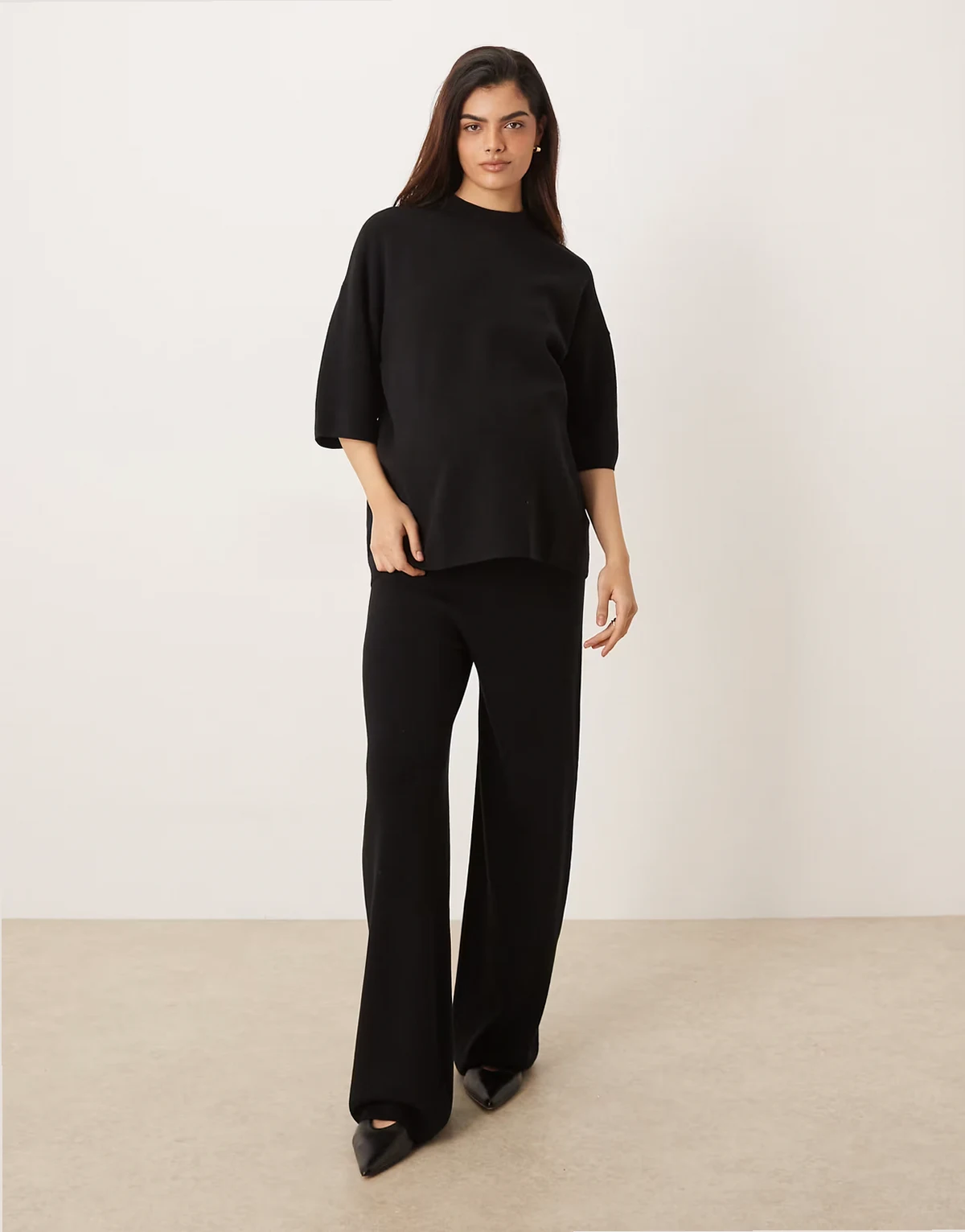 ASOS DESIGN Maternity knit compact structured oversized T-shirt in black - part of a set