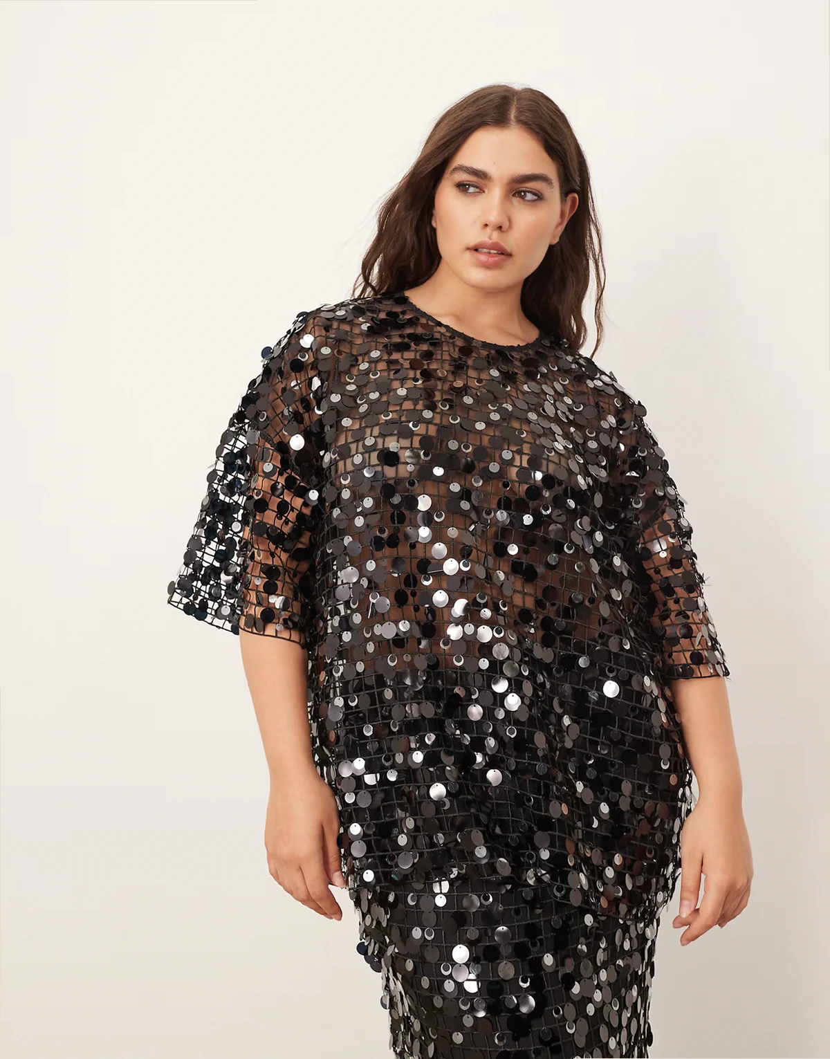 Curve sheer grid sequin tee in black - part of a set