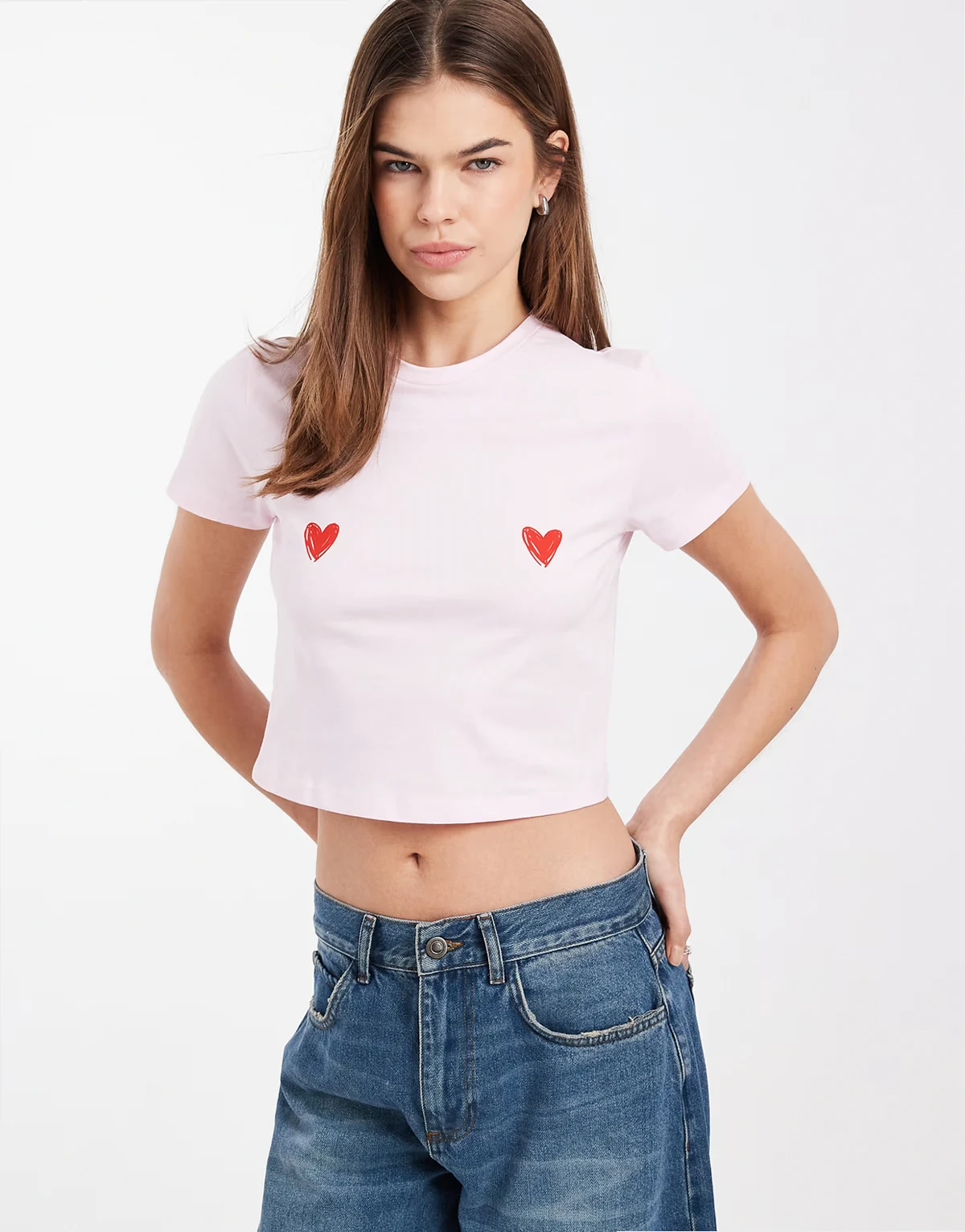 Valentines heart motif baby tee in pale pink