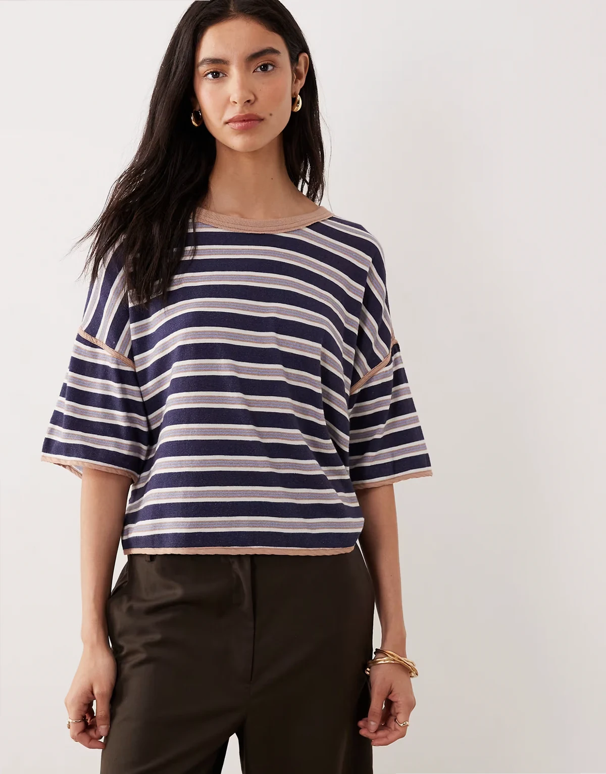 clean crop rugby tee in navy combo