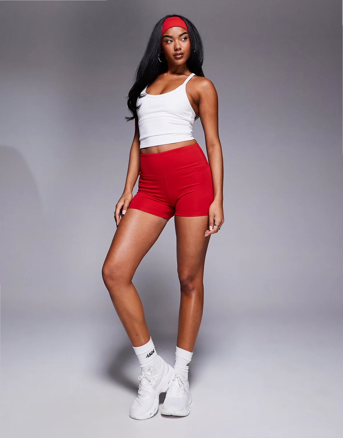 soft touch high waist yoga shorts in red