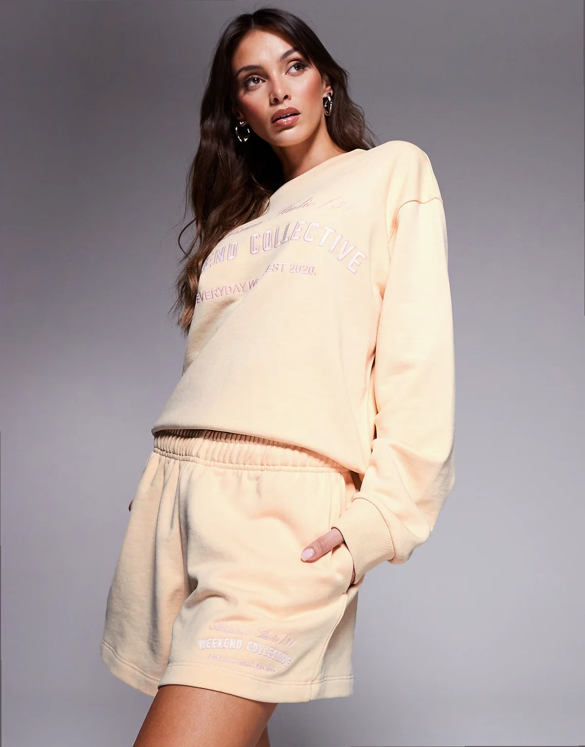 Weekend Collective shorts with embroidered logo in buttermilk - part of a set