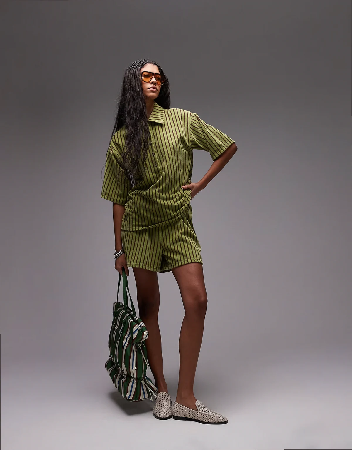 stripe terrycloth shorts in green - part of a set