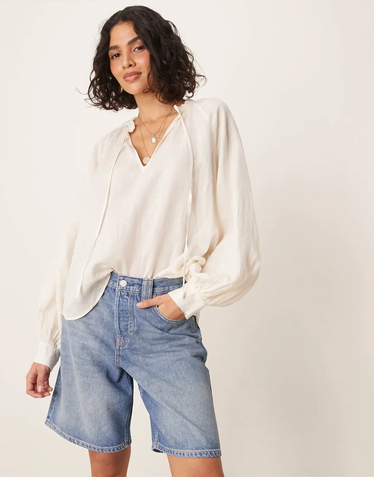 montana distressed denim jorts in cowgirl blue