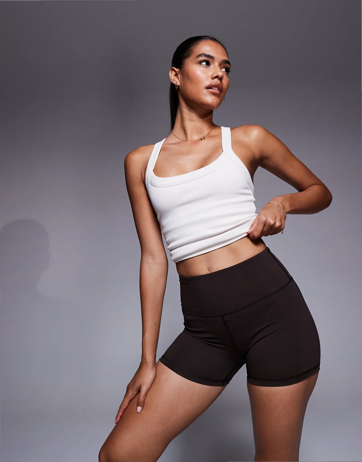 Icon soft touch high waist 3 inch micro shorts in chocolate
