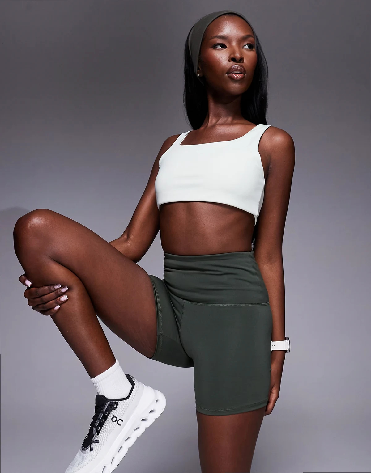 Icon active high waist 5 inch legging shorts with zip phone pocket in dark green